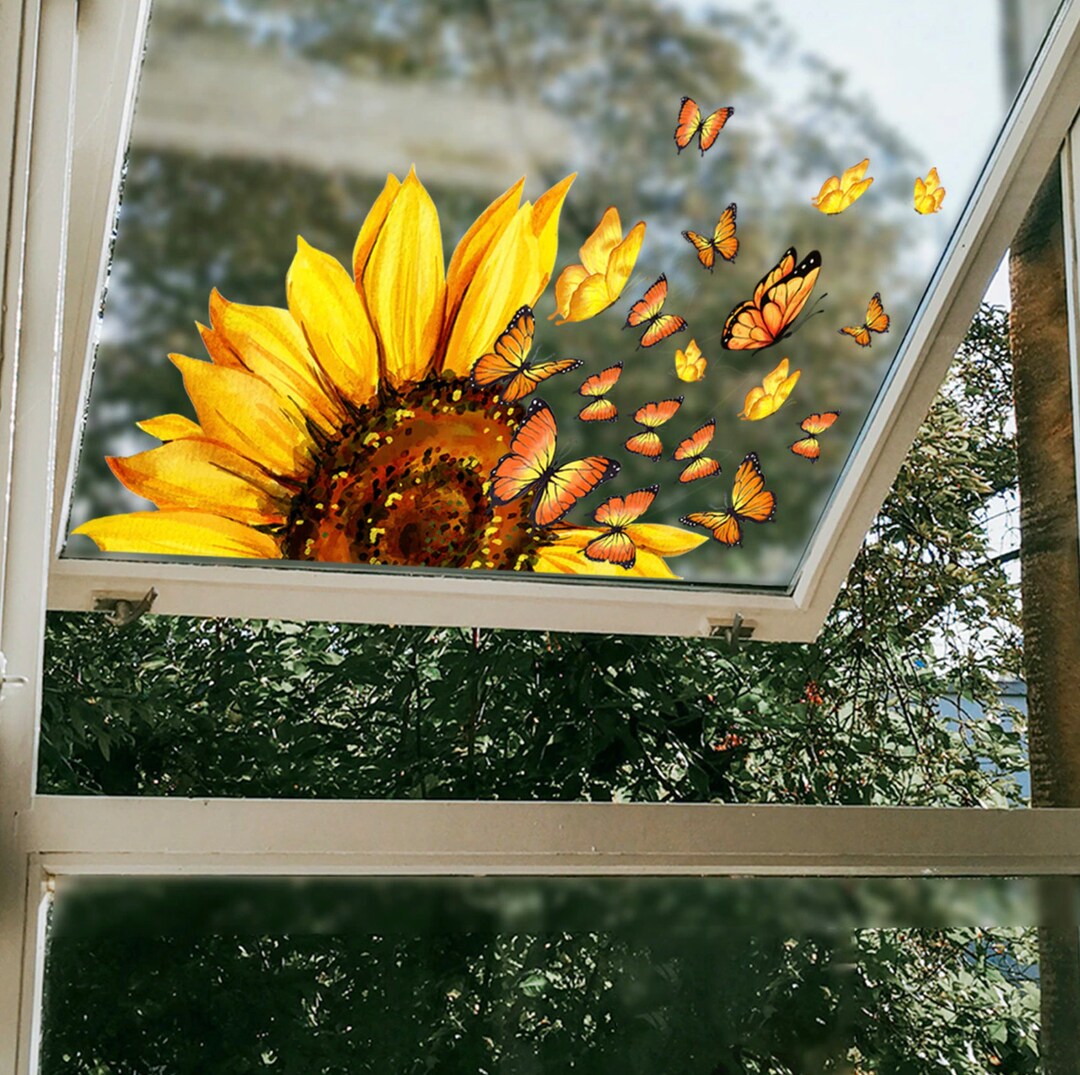 Sunflower Window Decals Butterfly Window Clings for Glass Etsy