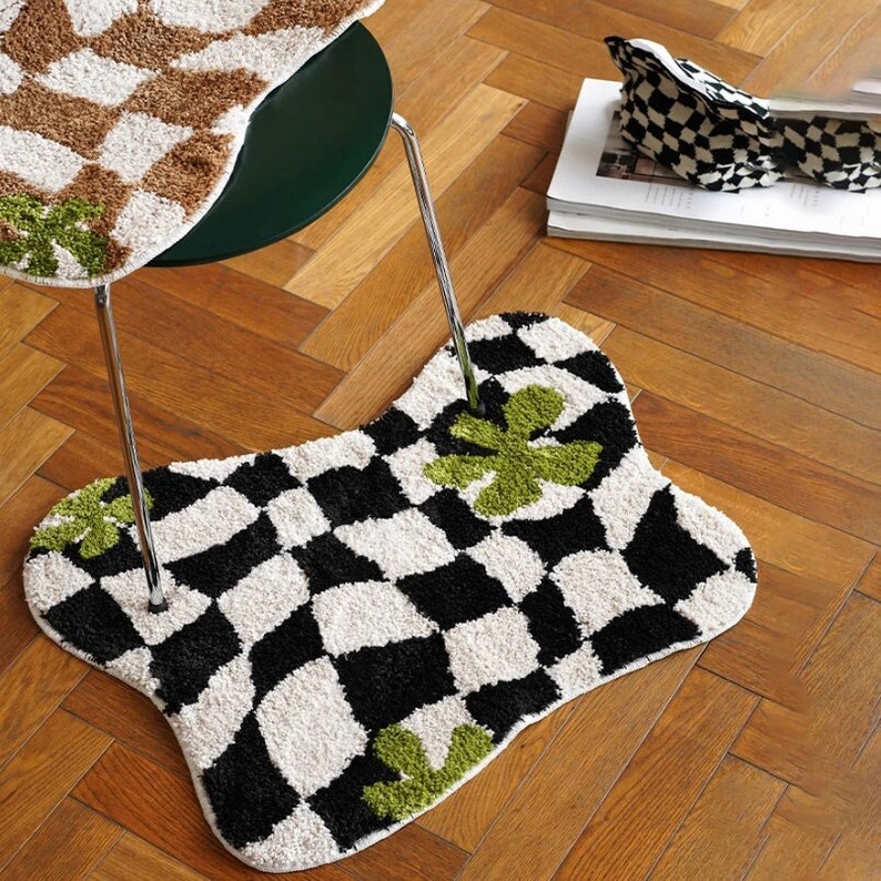 Checkered Rug Bedroom Aesthetic Rugs Tufted Rug Midcentury Etsy