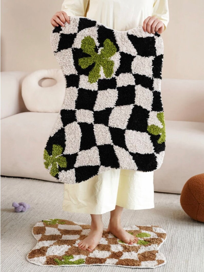 Checkered Rug Bedroom Aesthetic Rugs Tufted Rug Midcentury Etsy