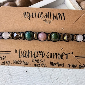 CANCER SUPPORT - Adjustable Affirmation Bracelet (Rose Quartz, Bloodstone, Smoky Quartz, Amethyst, Citrine, Selenite, Tourmaline)