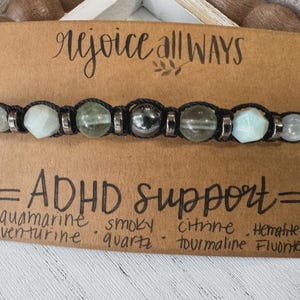 ADHD Support - Adjustable Crystal Bracelet (fluorite, hematite, aventurine, tourmaline, aquamarine)