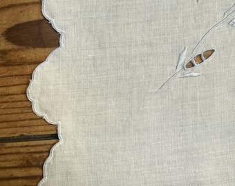 White and blue vintage tablecloth
