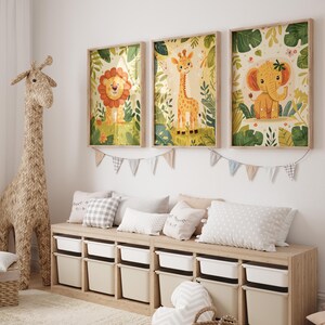 Safari Dschungel Tiere 3er Set Wand Kunst Digitaldruck, Kinderzimmer Wohnkultur, Instant Download, Printable at Home Poster Geschenk