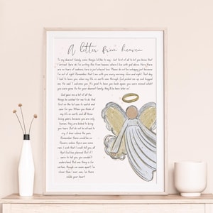 Impresión digital con poema Carta del cielo, regalo por la pérdida de un ser querido, descarga de arte mural para decoración del hogar, imprimible en casa