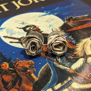 Wheel of Time Series by Robert Jordan & Brandon Sanderson Recycled Paper Rose Book Earrings | Handmade Mini Stud Earrings