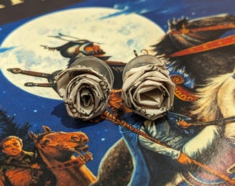 Wheel of Time Series by Robert Jordan & Brandon Sanderson Recycled Paper Rose Book Earrings | Handmade Mini Stud Earrings