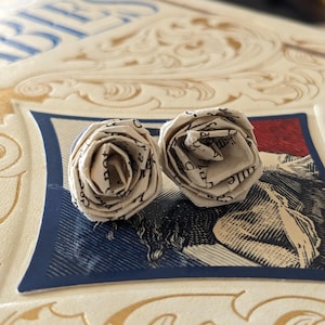 Les Miserables by Victor Hugo Recycled Paper Rose Book Earrings | Handmade Mini Stud Earrings