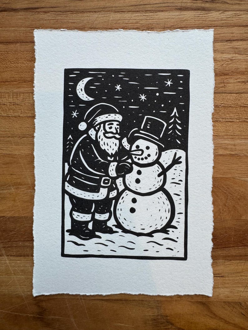 Fun Linocuts Oh What Fun // Digital Linocut Block Print // Hand Drawn Art - Etsy
