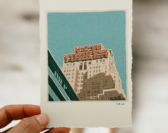 New York City // Digital Linocut Block Print // 4x6 // 5x7 // Digital Hand Drawn Art on Deckled Edge Paper