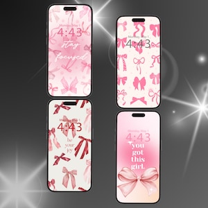 Pink Bow Phone Wallpaper Set – Feminine Aesthetic Digital Download for iPhone & Android