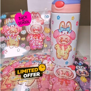 Labubu Bunny Monster Tumbler: Kawaii Holographic Kids Water Bottle