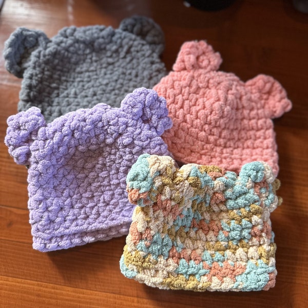 Baby Crochet Bear Hat | Girls | Boys | Handmade | Four Sizes | Newborn | 0-3 Months | 3-6 Months | 6-12 Months | Baby Shower | Gift