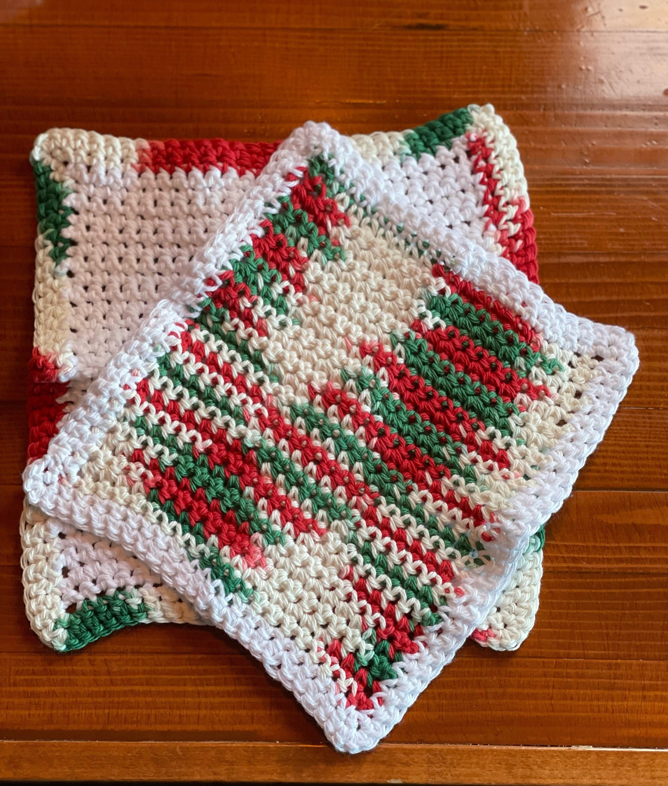 Handmade Christmas Dish Cloth Set | Crochet Cotton Holiday Decor - Etsy, image size:2250x2648