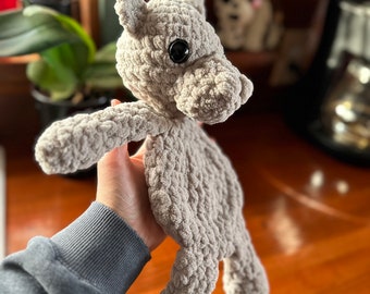 Crochet Hippo Plush | Handmade Stuffed Animal, Soft Blanket Yarn