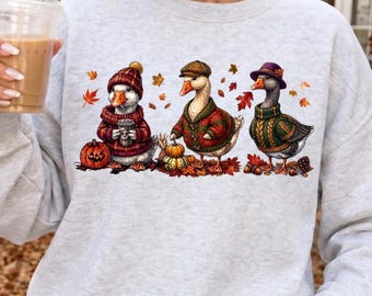 Fall Ducks PNG, Autumn Leaves, Pumpkin, Sublimation Instant Download