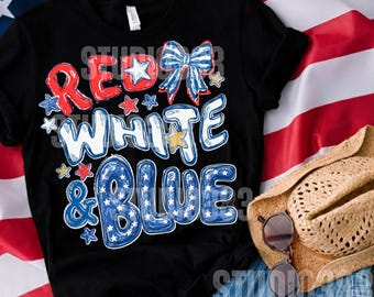 Red White and Blue PNG, Coquette bow, America 250, Happy Birthday America