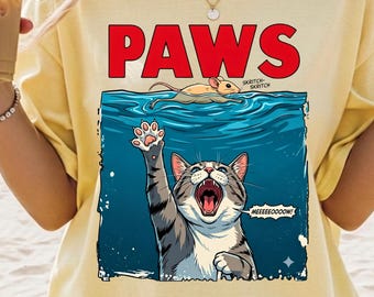 PAWS Cat Movie Parody PNG | Funny Retro Horror Sublimation Design | Digital Download for T-Shirts & Apparel