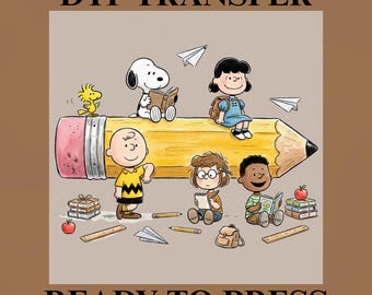 Peanuts Gang Back to School DTF Transfer | Snoopy & Charlie Brown Giant Pencil Ready-to-Press Print