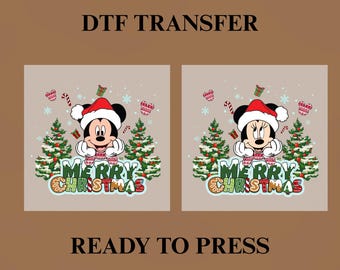 Christmas Character DTF Transfer Ready to Press, Holiday Mouse Heat Transfer Film, Merry Christmas Shirt Design, DIY Family Christmas Gift