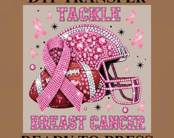 Tackle Breast Cancer Glitzy Football DTF Transfer | Pink Ribbon Ready-to-Press Heat Transfer