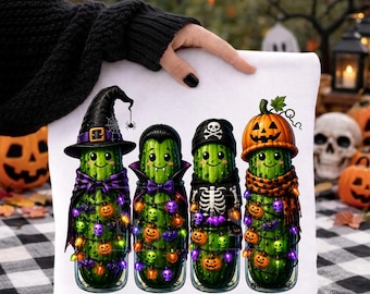 Spooky Halloween Pickle Crew PNG, Witch Vampire Skeleton Pumpkin Sublimation Design (Digital Download)