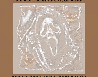 Disco Ball Ghost DTF Transfer, Metallic Scream Knife Halloween Graphic (Ready to Press)