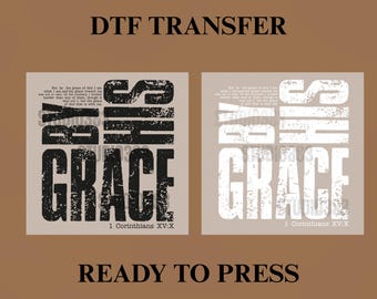 By His Grace 1 Corinthians 15:10 Christian DTF Transfer - Distressed Scripture Design