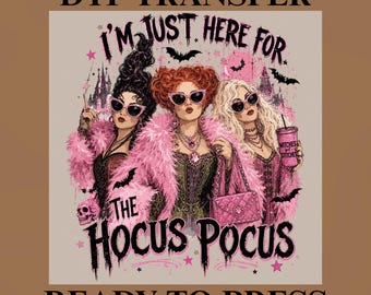 Pink Hocus Pocus DTF Transfer Ready to Press, Trendy Halloween Witch Heat Transfer for Shirts, Glam Spooky Season Coquette DTF Print