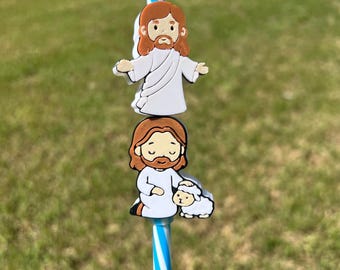 Jesus Straw topper,  Good Shepard, Christian Gifts, Religious Accessary