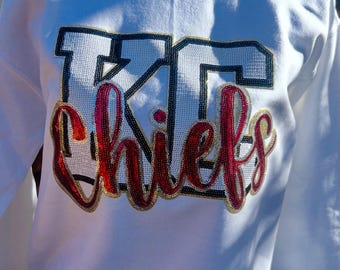 KC Chiefs Sequin Sweatshirt, Red Kansas City Football Crewneck, Game Day Bling Sweatshirt, Football Fan Apparel