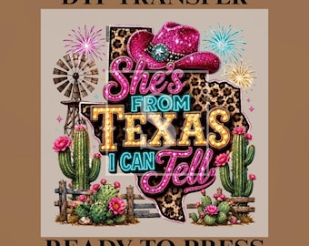 She's From Texas DTF Transfer, Trendy Western, Country Girl, Texas Lights