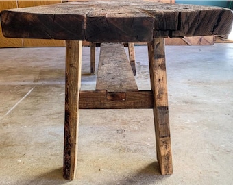 Reclaimed custom size bench/handmade/vintage/rustic/oak wood/shelf/solid bench/made to order/barn wood/natural look/