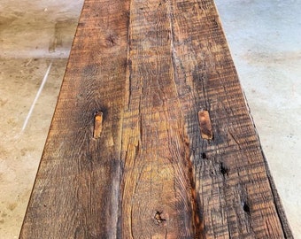 Reclaimed custom size bench/handmade/vintage/rustic/oak wood/shelf/solid bench/made to order/barn wood/natural look/