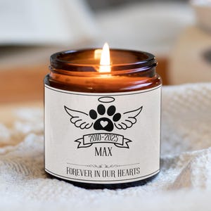 Personalized Pet Memorial Candle, Custom Pet Loss Candle, Pet Sympathy Gift, In Loving Memory, Forever in Our Hearts, Loss of Pet Tribute