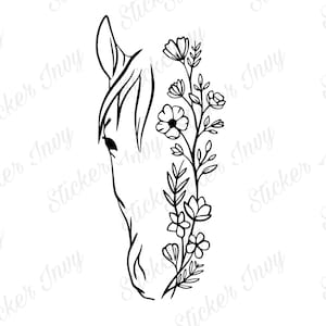 Dessin au trait floral cheval SVG, PNG, SVG équin, conception de t-shirt
