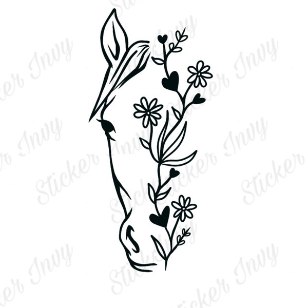 Horse Floral Line Drawing SVG, Horse Floral Art SVG