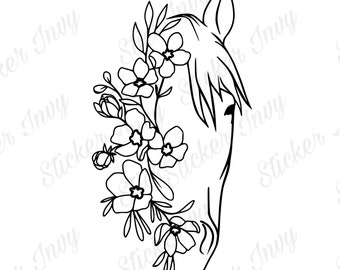 Horse Floral Line Drawing SVG, PNG, Equine SVG, T-shirt Design