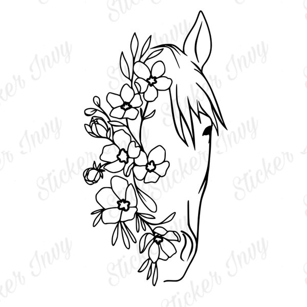 Pferd Floral Strichzeichnung SVG, PNG, Pferde SVG, T-Shirt Design