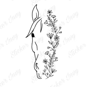 Dessin au trait floral cheval PNG, PDF équin, conception de t-shirt