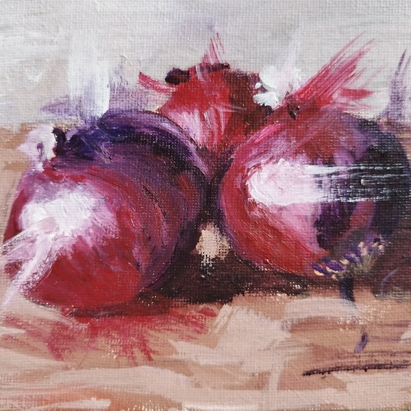 Onions Painting 7x5 original Acrylic on Loxley linen board unframed