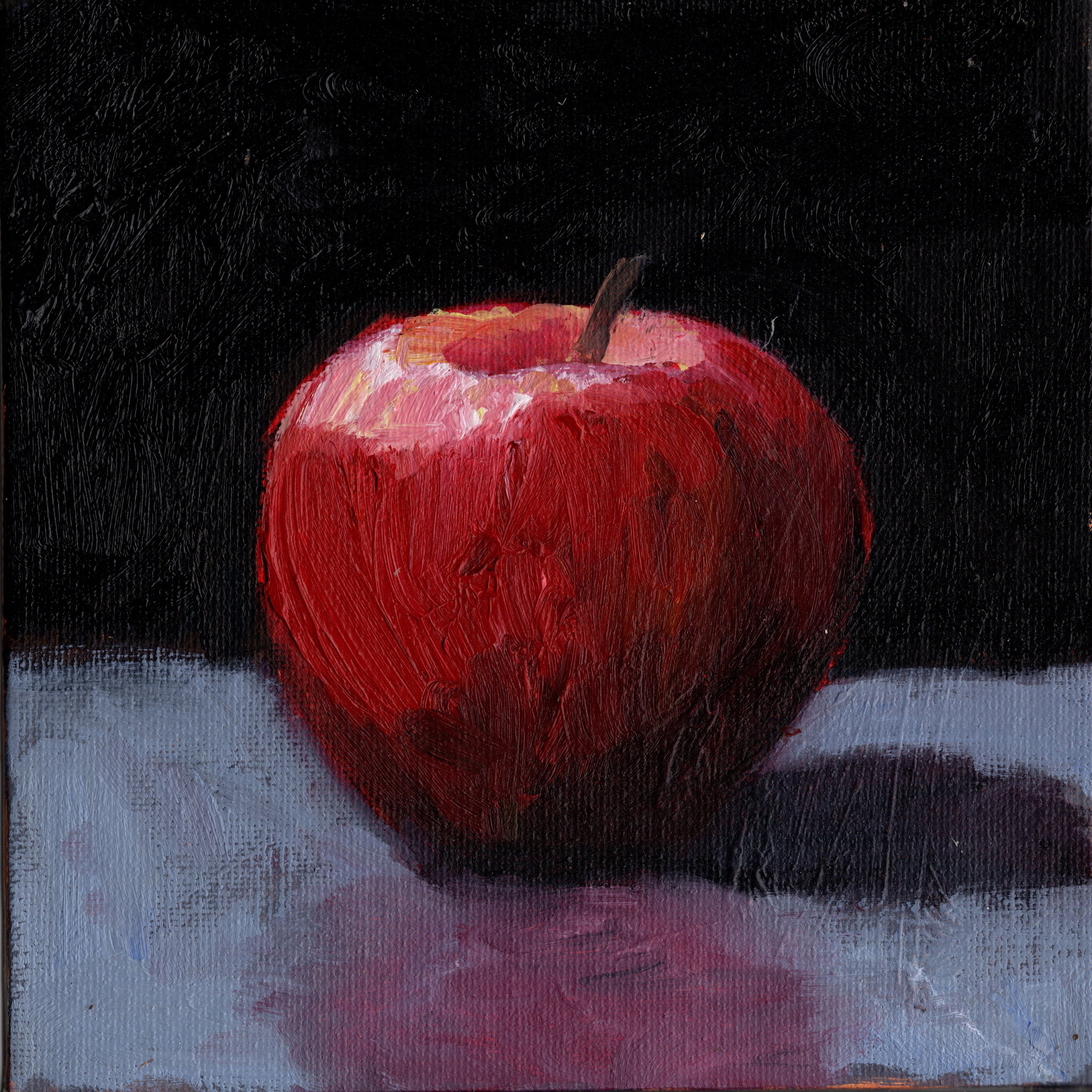 板材に描かれた赤いリンゴの油彩画風アート作品 赤いリンゴの絵画 6x6 オリジナル Arteza リネンボードに油絵 フレーム