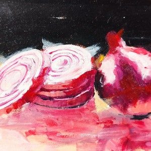 Onions Painting 7x5 original Acrylic on Loxley linen board unframed