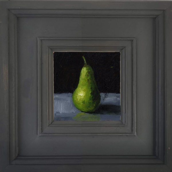 Peinture de poire 6x6 huile originale sur carton de lin Arteza