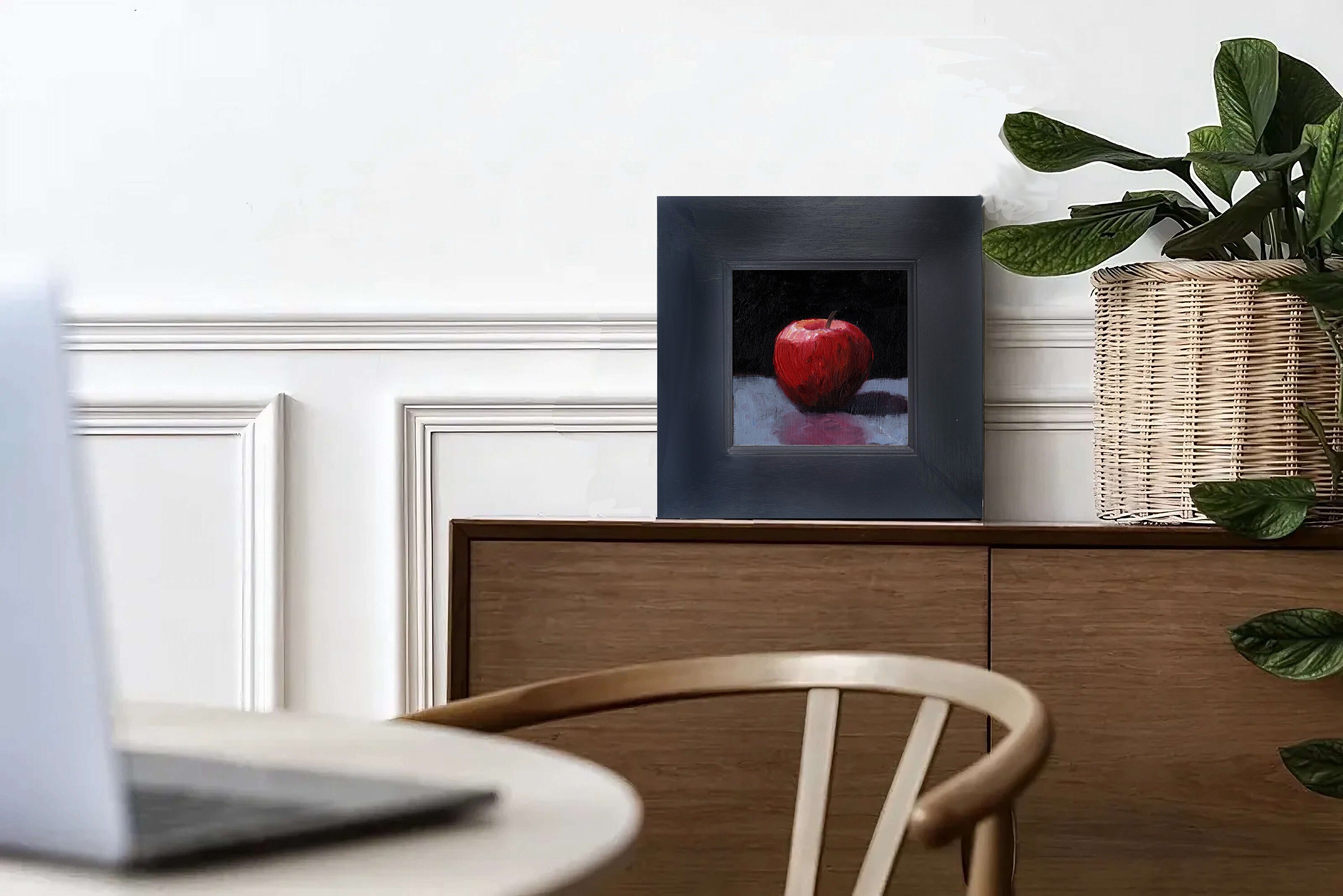 赤いリンゴの絵画 6x6 オリジナル Arteza リネンボードに油絵 フレーム