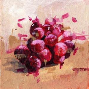 Red Grapes Painting 6x6 original Acrylic on Loxley linen board unframed