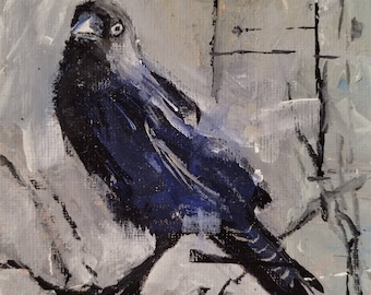 Crow Painting 7x5 origineel Acryl op Loxley linnenbord