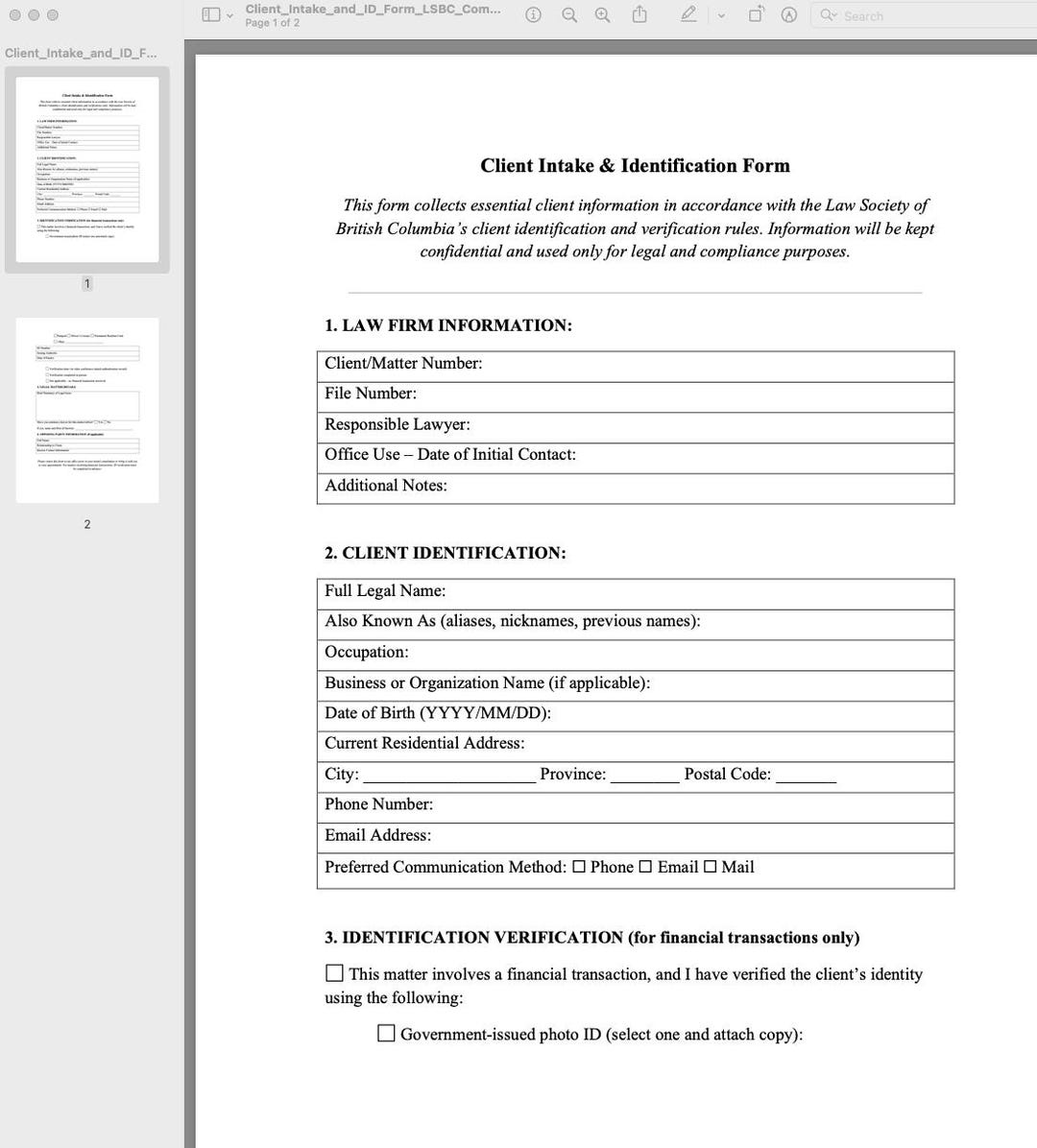 Client Intake Form for Law Firms – LSBC Compliant | Legal Template ...