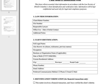 Client Intake Form for Law Firms – LSBC Compliant | Legal Template | Digital Download