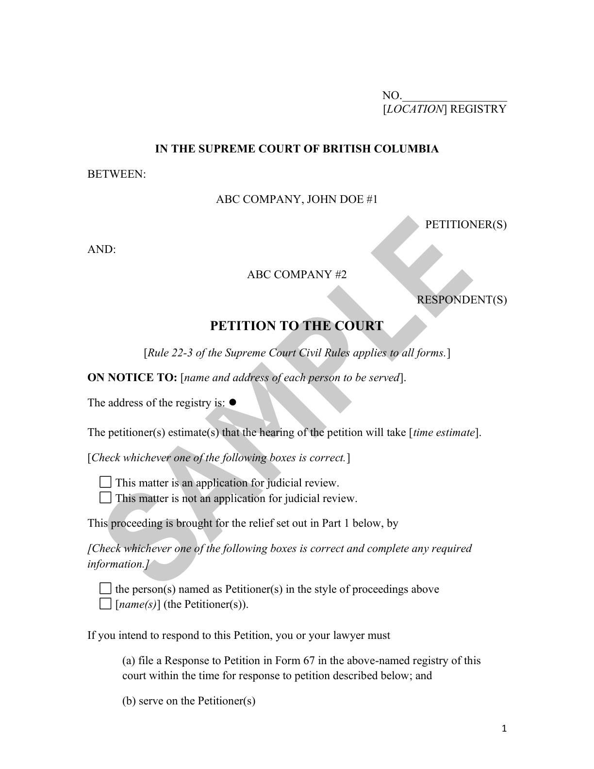 Settlement Agreement Bc Supreme Court Civil Rules Petition