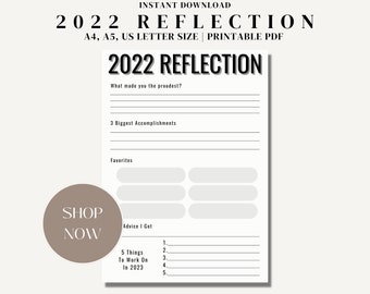 2022 Reflection Template, Instant Download Yearly Review, Goal Planner 2023, Simple Reflection 2022, End of Year Reflection Printable PDF